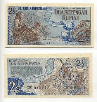 ИНДОНЕЗИЯ 2 1/2 РУПИИ 1961 Pick 79 бумага UNC (ПРЕСС) 6317-25-4