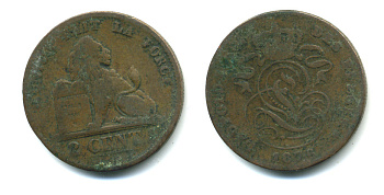 БЕЛЬГИЯ 2 САНТИМА 1870 BELGES KM 35.1 медь 86-1855