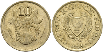 Кипр 10 центов 1988 KM 56.2 никель латунь 4141-1144