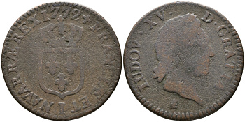 ФРАНЦИЯ 1 СУ 1772 ЛЮДОВИК XV (1715-1774) KM 545 медь 28-932