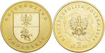 Польша 2 злотых 2004 MW, серия польские воеводства, Подляское воеводство KM 491 нордик UNC 4529-114