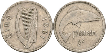 Ирландия 2 шиллинга = 1 флорин 1961 KM 15a медно-никель 4144-1034