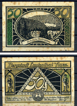 Лаутенталь (Харц, Ганновер, Нижняя Саксония) 50 пфеннигов 1921 вид на лесной замок Mehl Grabowski 778.1-10/12 картон aUNC 7556-1-2-2