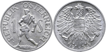 АВСТРИЯ 1 ШИЛЛИНГ 1952 KM 2871 алюминий 51-1813