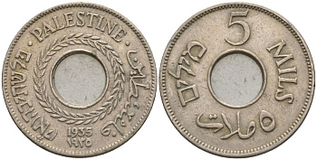 Израиль, Палестина 5 милсов 1935 британская администрация (1927-1948) KM 3 медно-никель    4154-412