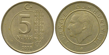 Турция 5 курушей 2018 KM 1240 медь цинк никель 4564-224