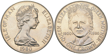 Остров Мэн 1 крона 1980 80 лет со дня рождения Королевы Матери KM 68 медно-никель BU 00-1067-3-14