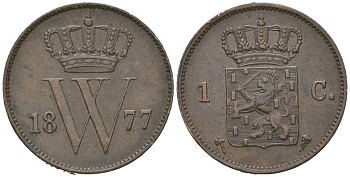 Нидерланды 1 цент 1877 Виллем III (1849-1890) KM 100 медь 4154-151