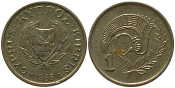 Кипр 1 цент 1988 KM 53.2 никель латунь 4154-756