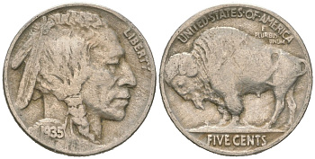 США 5 центов 1935 индеец, бизон KM 134 медно-никель 4614-1165