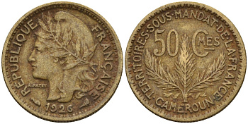 Камерун 50 сантимов 1926 (a), мондвор Париж KM 1 алюминиевая бронза 4169-1133