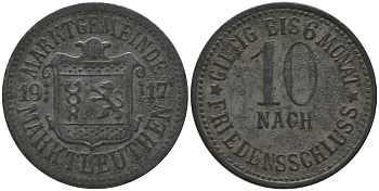 Марктлютен (Бавария) 10 пфенингов 1917 Funck 322.5, Men18 20502.5 цинк 4136-544