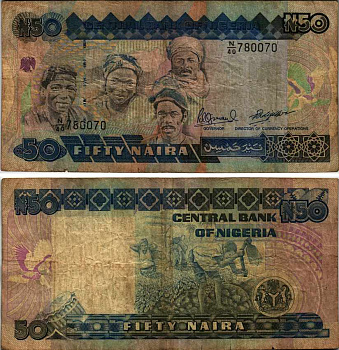 Нигерия 50 найра ND (1991-2000) жители Нигерии, подпись 10 Pick 27 c бумага 6299-62-3-2