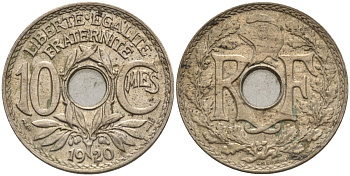 Франция 10 сантимов 1920 KM 866a, Le Franc 138.3 медно-никель 4143-853