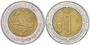 Мексика 1 песо 2007 Mo KM 603 биметалл 4611-847