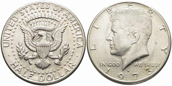 США 1/2 доллара (50 центов) 1973 D, Джон Кеннеди KM 202b медь плакированная медно-никелем 84-135