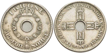 НОРВЕГИЯ 1 КРОНА 1950 ХОКОН VII (1905-1957) KM 385 медно-никель 4402-131
