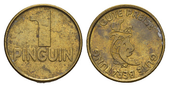 Германия, Амсберг аптечный жетон в 1 пингвин диаметр 23 мм, вес 8,8 гр сталь плакированная латунью 4656-346