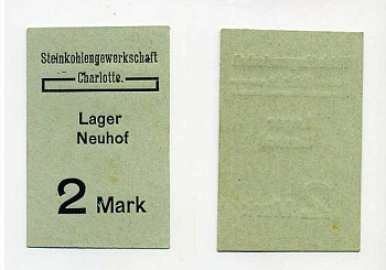 Германия 2 марки ND угольные шахты Шарлотта, лагерь военнопленных Tieste 135.42 бумага UNC (пресс) 000-00-00