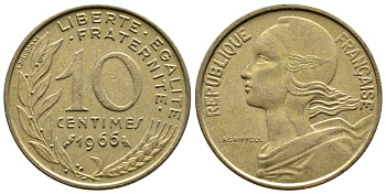 ФРАНЦИЯ 10 САНТИМОВ 1966 ТИП MARIANNE KM 929 медь алюминий никель 26-949