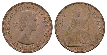 Великобритания 1 пенни 1967 Елизавета II (1952-2022) KM 897, Spink 4157 бронза 221-1013