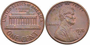 США 1 ЦЕНТ 1976 D, ЛИНКОЛЬН KM 201 медь цинк 112-415