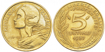 ФРАНЦИЯ 5 САНТИМОВ 1987 ТИП MARIANNE KM 933 медь алюминий никель 112-849
