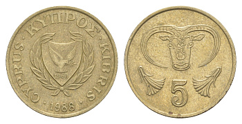Кипр 5 центов 1988 голова быка KM 55.2 никель латунь 4649-1162