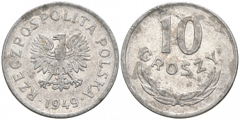 Польша 10 грошей 1949 KM 42а алюминий 99-556