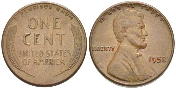 США 1 ЦЕНТ 1958 ЛИНКОЛЬН KM А132 медь цинк 218-321