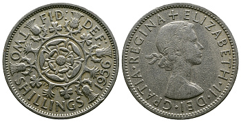 Великобритания 2 шиллинга (флорин) 1956 Елизавета II (1952-2022) KM 906, Spink 4146 медно-никель 4607-942
