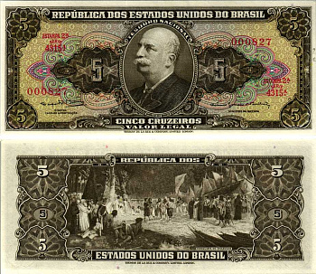 БРАЗИЛИЯ 5 КРУЗЕЙРО 1964 СЕРИЯ 4315А, ESTAMPA 2А, ПОДПИСЬ 14, БАРАО ДО РИО БРАНКО Pick 176d бумага UNC (ПРЕСС) 7547-34-2-2