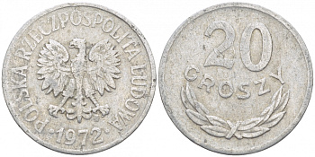 ПОЛЬША 20 ГРОШЕЙ 1972 MW KM A47 алюминий 112-1243