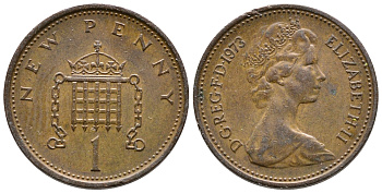 Великобритания 1 пенни 1973 Елизавета II (1952-2022) KM 915, Spink 4237 (B1) бронза 72-616