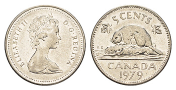 Канада 5 центов 1979 Елизавета II (1952-2022), бобр KM 60.2 никель 4636-615