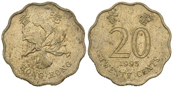 Гонконг 20 центов 1993 KM 67 никель латунь 4580-1049