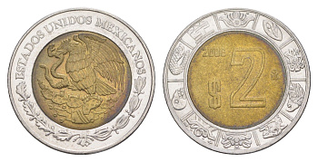 Мексика 2 песо 2006 KM 604 биметалл 4523-1037