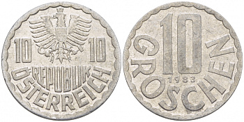 АВСТРИЯ 10 ГРОШЕЙ 1983 KM 2878 алюминий 3309-963