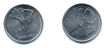 Бразилия 1 крузейро 1972 150 лет независимости KM 582 никель aUNC 51-4844