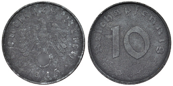 Германия 10 рейхспфеннигов 1943 G KM 101, J. 371 цинк 4121-1045