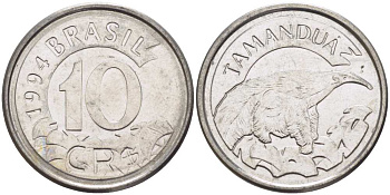 Бразилия 10 крузейро реал 1994 муравьед KM 628 нержавеющая сталь 4388-314