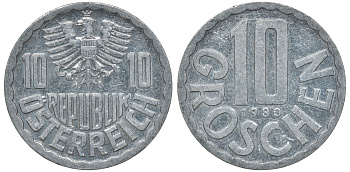 АВСТРИЯ 10 ГРОШЕЙ 1980 KM 2878 алюминий 72-1343