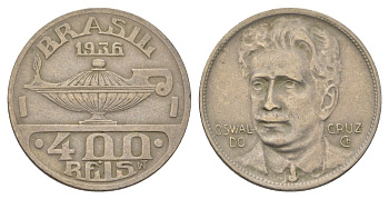 Бразилия 400 реалов 1936 Освалду Крус KM 539 медно-никель 4624-1223
