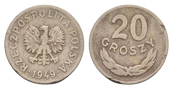 Польша 20 грошей 1949 Y 43 медно-никель 4625-1021