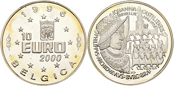 Бельгия 10 евро 2000 Хуана Кастильская 	UC# 324 серебро PROOF 11-236-14