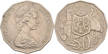 Австралия 50 центов 1981 Елизавета II (1952-2022), герб, кенгуру KM 68 медно-никель 4131-726