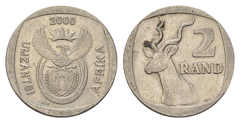 ЮАР 2 ранда 2000 новый тип - редкий KM 228 медь плакированная никелем 4626-1221