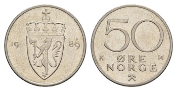 Норвегия 50 эре 1989 Улаф V (1957-1991) KM 418 медно-никель UNC 4635-515