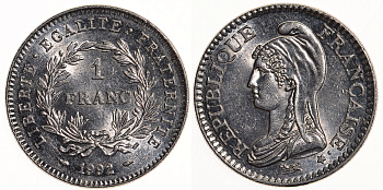 Франция 1 франк 1992 200 лет Французской республике KM 1004.1, Le Franc 229.2 никель 4610-855