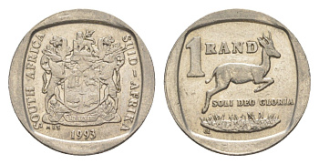 ЮАР 1 ранд 1993 антилопа спрингбок, герб KM 138 медь плакированная никелем 4618-827